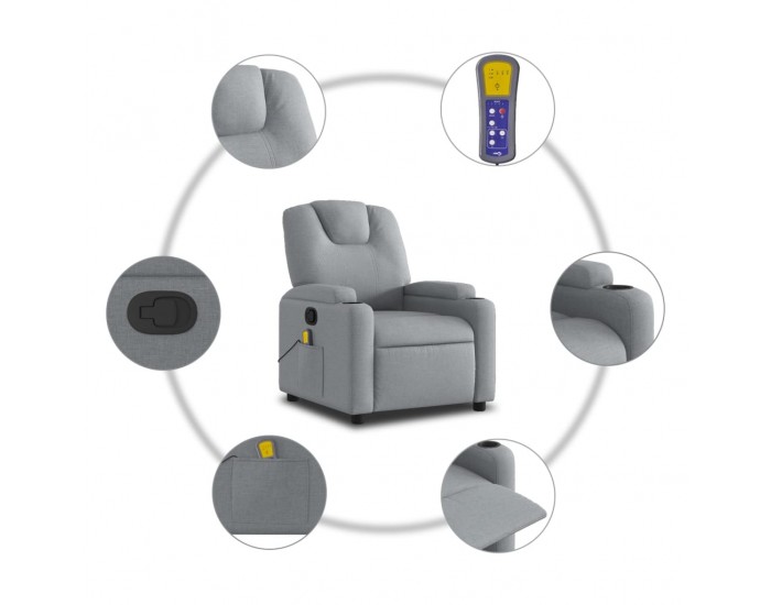 Sonata H Масажен реклайнер стол, светлосив, текстил