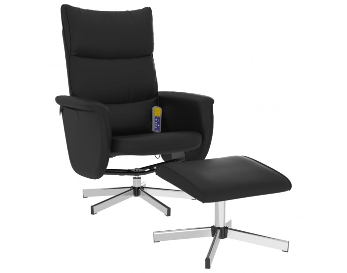 Sonata H Масажен реклайнер стол с табуретка, черен, изкуствена кожа