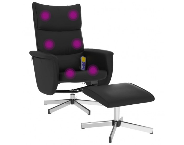 Sonata H Масажен реклайнер стол с табуретка, черен, изкуствена кожа