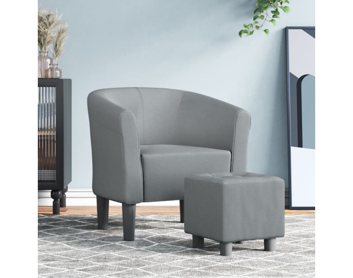 Sonata H Объл фотьойл с опора за крака, светлосив, плат