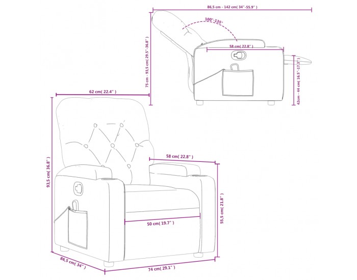 Sonata H Масажен реклайнер стол, червен, изкуствена кожа