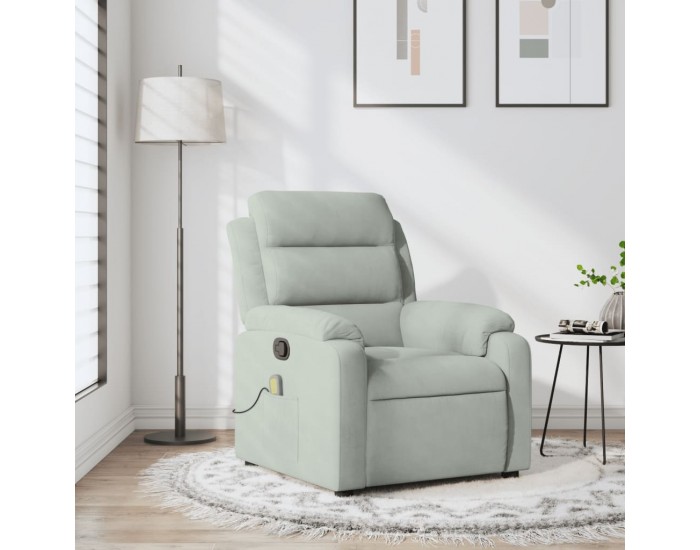 Sonata H Масажен реклайнер стол, светлосив, кадифе