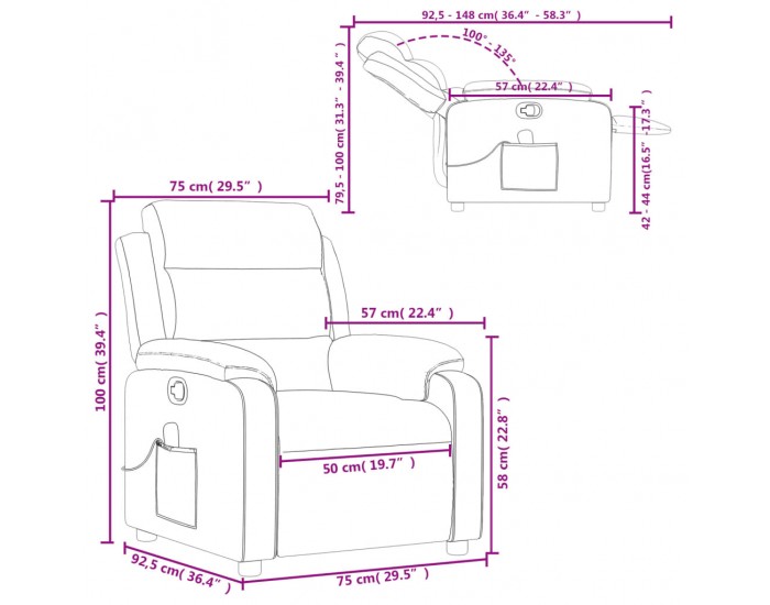 Sonata H Масажен реклайнер стол, светлосив, кадифе