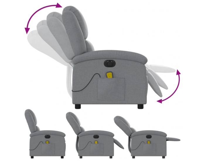 Sonata H Електрически масажен реклайнер стол, светлосив, текстил