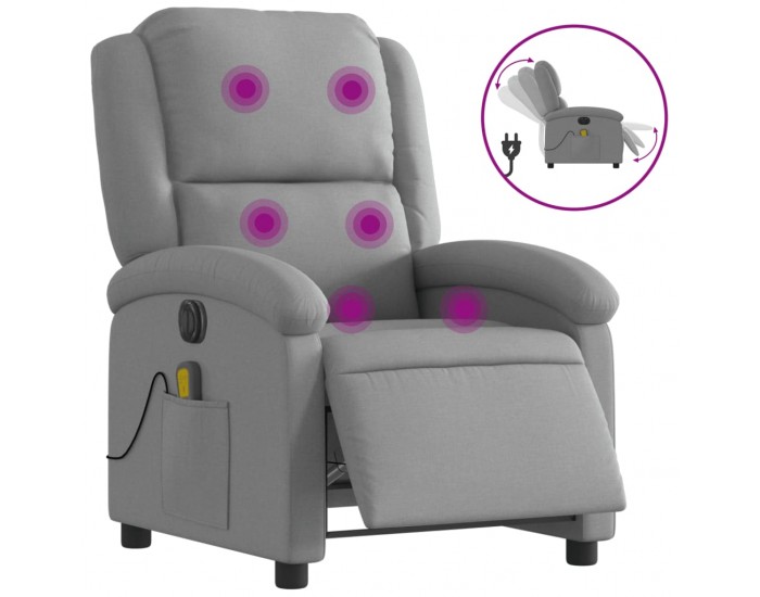 Sonata H Електрически масажен реклайнер стол, светлосив, текстил