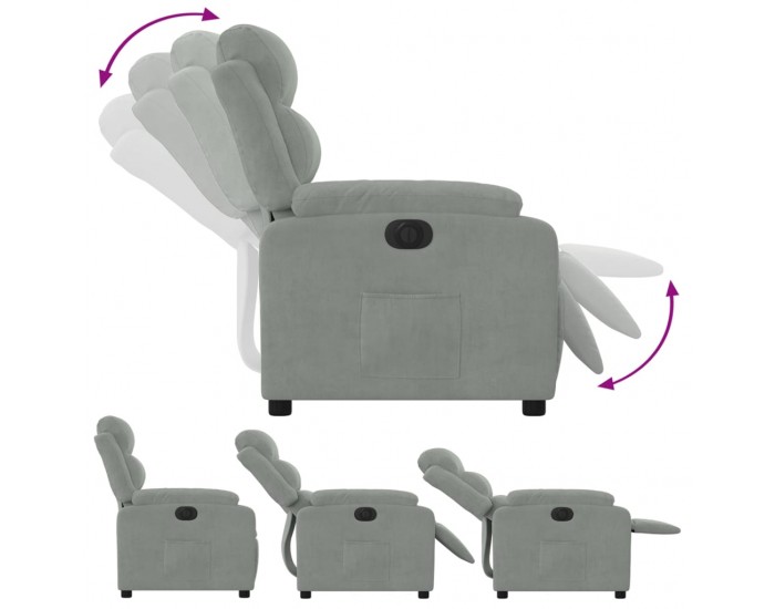 Sonata H Електрически реклайнер стол, светлосив, кадифе