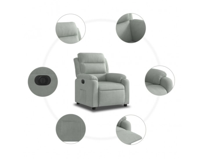 Sonata H Електрически реклайнер стол, светлосив, кадифе