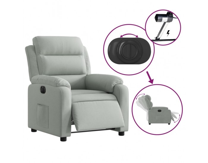 Sonata H Електрически реклайнер стол, светлосив, кадифе
