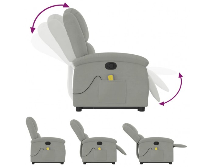 Sonata H Изправящ масажен реклайнер стол, светлосива, кадифе