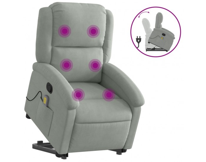 Sonata H Изправящ масажен реклайнер стол, светлосива, кадифе