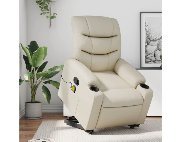 Sonata H Изправящ масажен реклайнер стол, кремав, изкуствена кожа