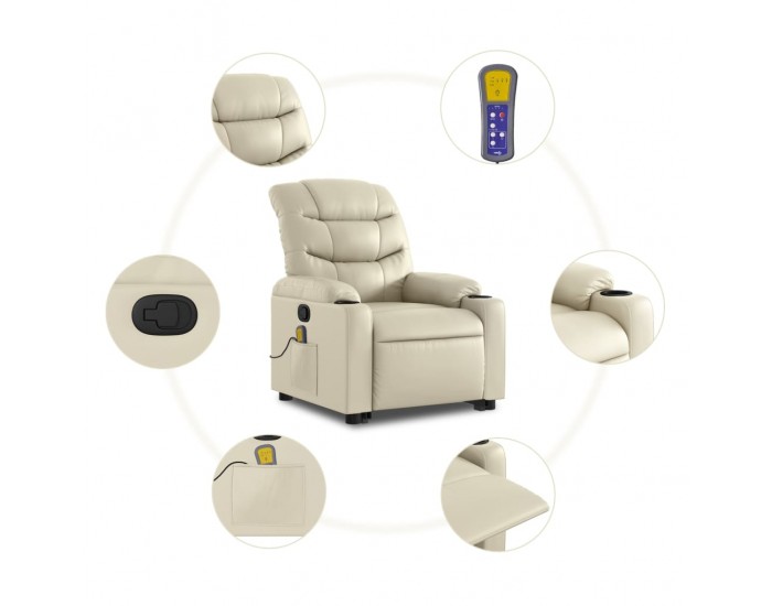 Sonata H Изправящ масажен реклайнер стол, кремав, изкуствена кожа