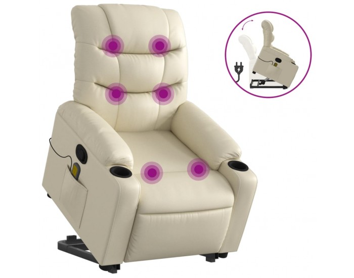 Sonata H Изправящ масажен реклайнер стол, кремав, изкуствена кожа