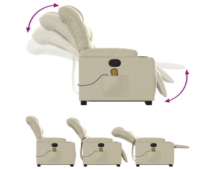 Sonata H Изправящ масажен реклайнер стол, кремав, изкуствена кожа