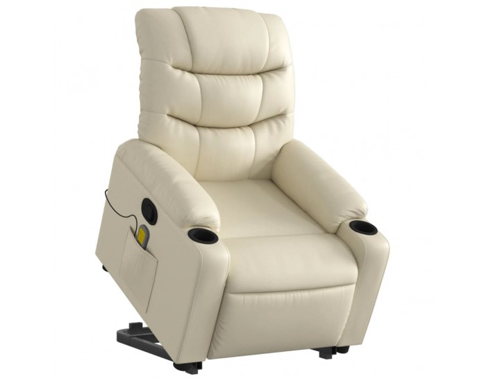 Sonata H Изправящ масажен реклайнер стол, кремав, изкуствена кожа