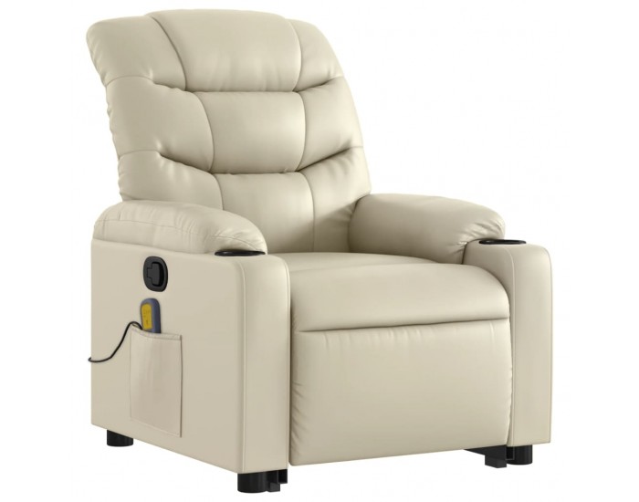 Sonata H Изправящ масажен реклайнер стол, кремав, изкуствена кожа