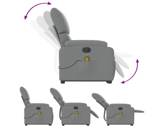 Sonata H Изправящ масажен реклайнер стол, светлосив, текстил