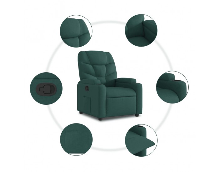 Sonata H Изправящ реклайнер стол, тъмнозелен, текстил