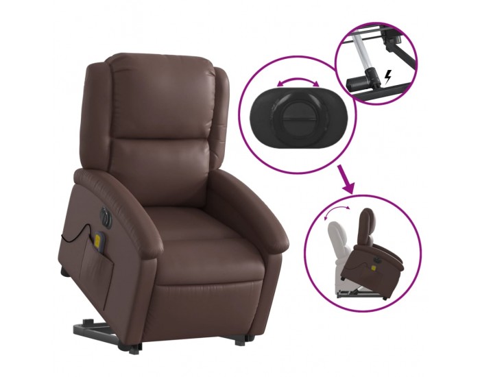 Sonata H Електрически изправящ масажен реклайнер стол, кафяв, еко кожа