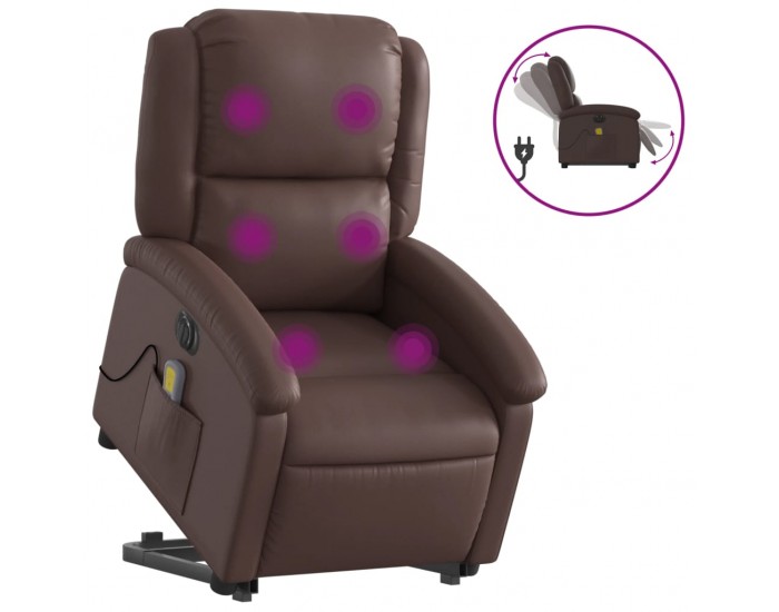 Sonata H Електрически изправящ масажен реклайнер стол, кафяв, еко кожа