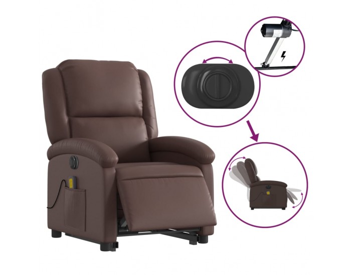 Sonata H Електрически изправящ масажен реклайнер стол, кафяв, еко кожа