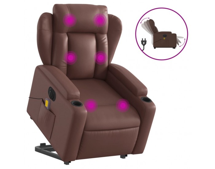 Sonata H Електрически изправящ масажен реклайнер стол, кафяв, еко кожа