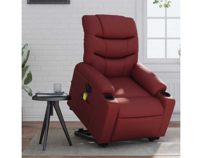 Sonata H Електрически изправящ масажен реклайнер, виненочервен, еко кожа