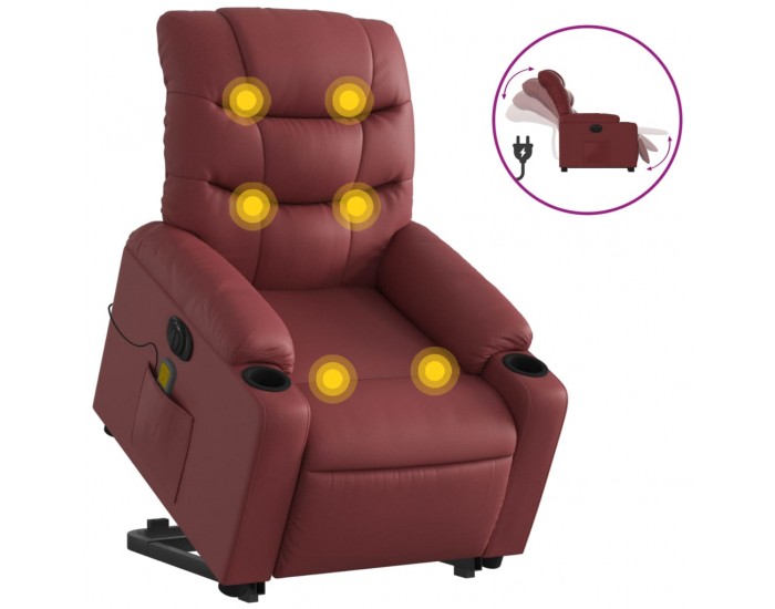 Sonata H Електрически изправящ масажен реклайнер, виненочервен, еко кожа