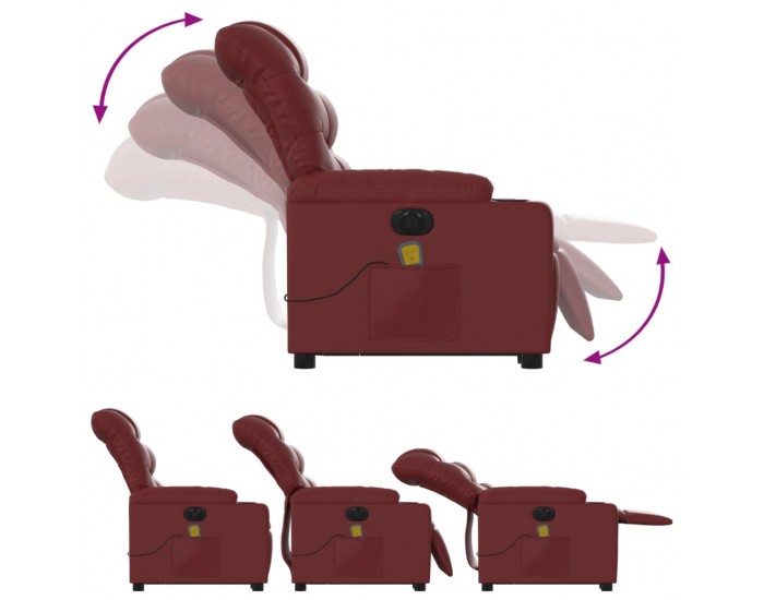 Sonata H Електрически изправящ масажен реклайнер, виненочервен, еко кожа