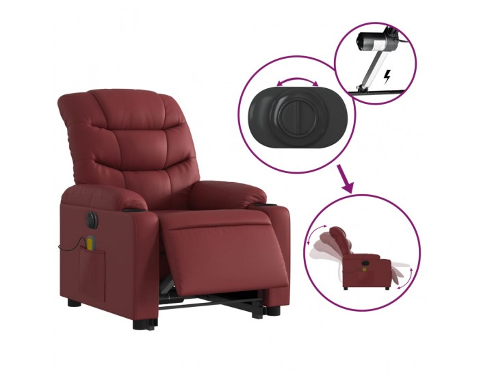 Sonata H Електрически изправящ масажен реклайнер, виненочервен, еко кожа