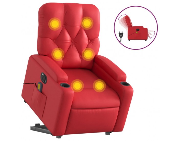 Sonata H Електрически изправящ масажен реклайнер стол, червен, еко кожа