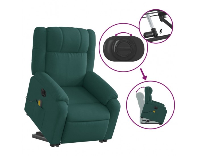 Sonata H Електрически изправящ масажен реклайнер стол тъмнозелен текстил