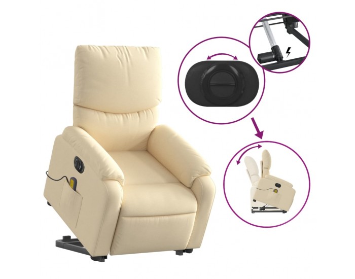 Sonata H Електрически изправящ масажен реклайнер стол кремав текстил