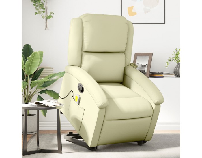 Sonata H Изправящ масажен реклайнер стол, кремав, естествена кожа