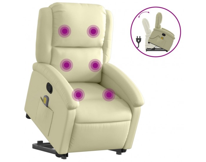 Sonata H Изправящ масажен реклайнер стол, кремав, естествена кожа