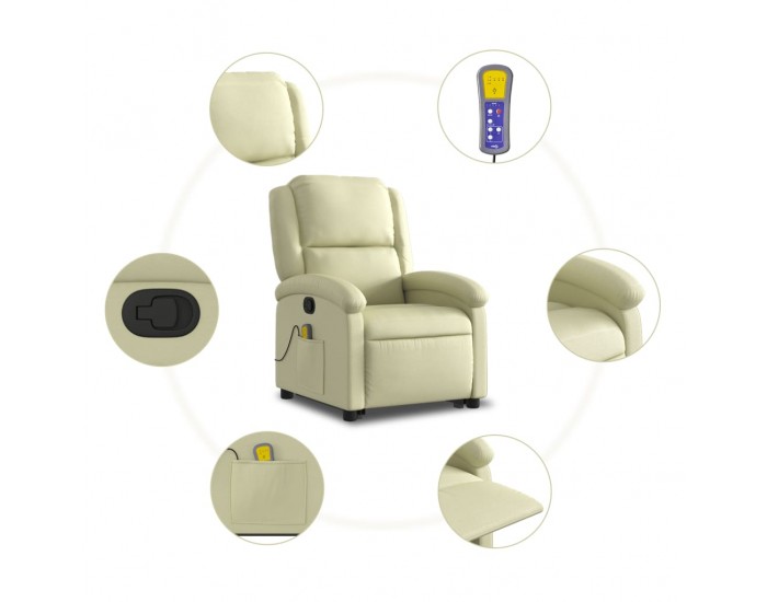 Sonata H Изправящ масажен реклайнер стол, кремав, естествена кожа