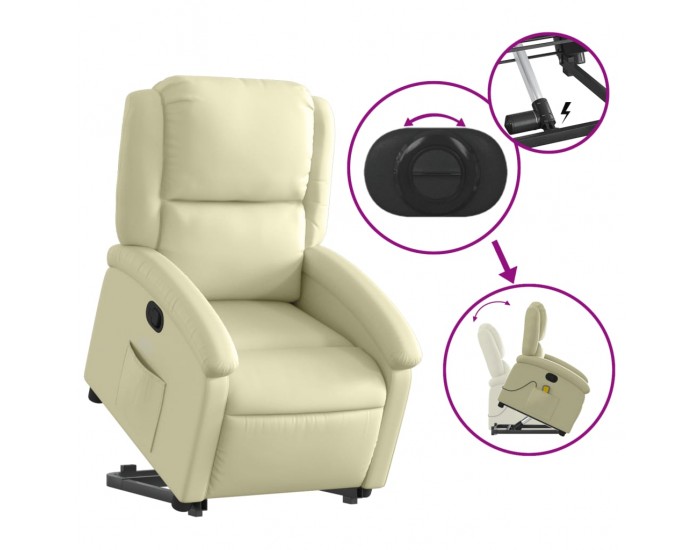 Sonata H Изправящ масажен реклайнер стол, кремав, естествена кожа