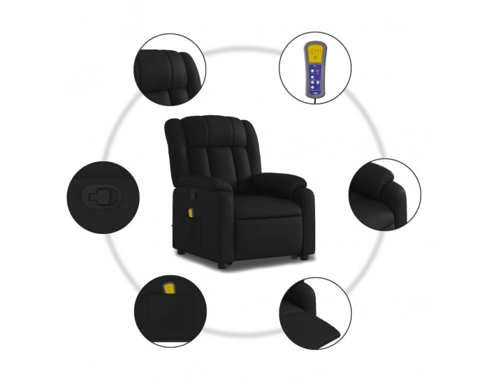 Sonata H Изправящ масажен реклайнер стол, черен, изкуствена кожа