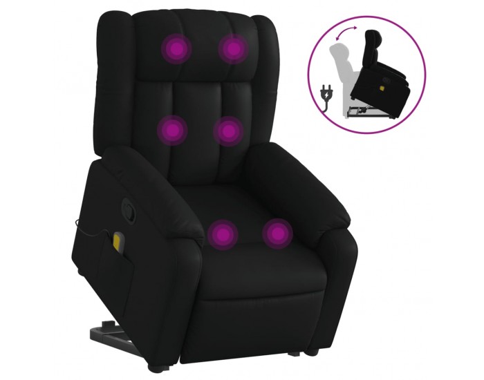 Sonata H Изправящ масажен реклайнер стол, черен, изкуствена кожа