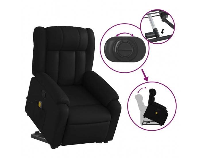 Sonata H Изправящ масажен реклайнер стол, черен, изкуствена кожа