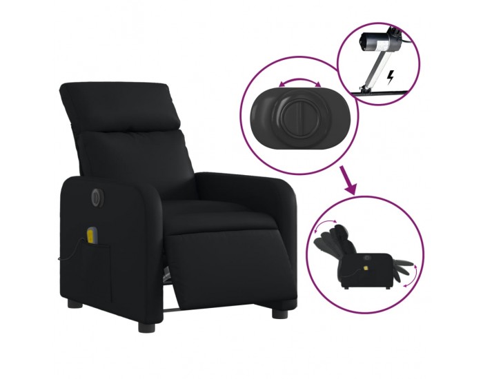 Sonata H Електрически масажен реклайнер стол, черен, изкуствена кожа