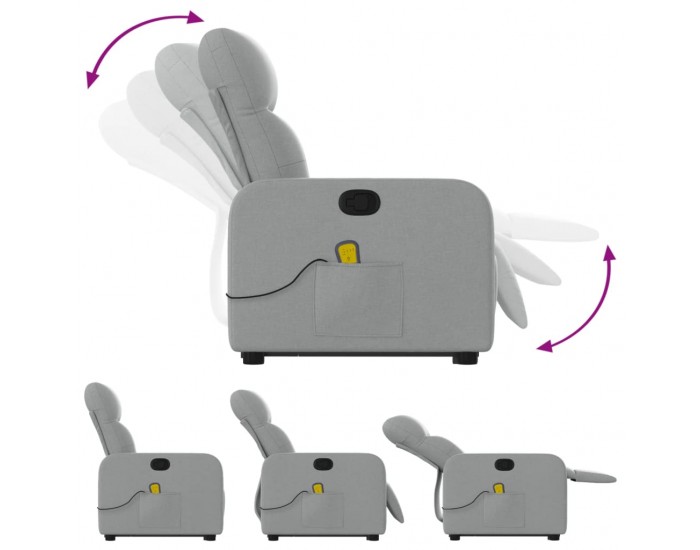 Sonata H Изправящ масажен реклайнер стол, светлосив, текстил