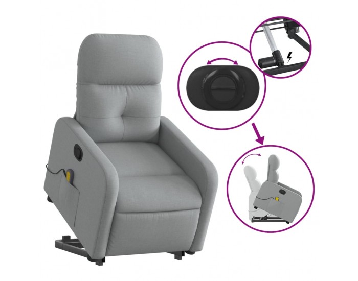 Sonata H Изправящ масажен реклайнер стол, светлосив, текстил