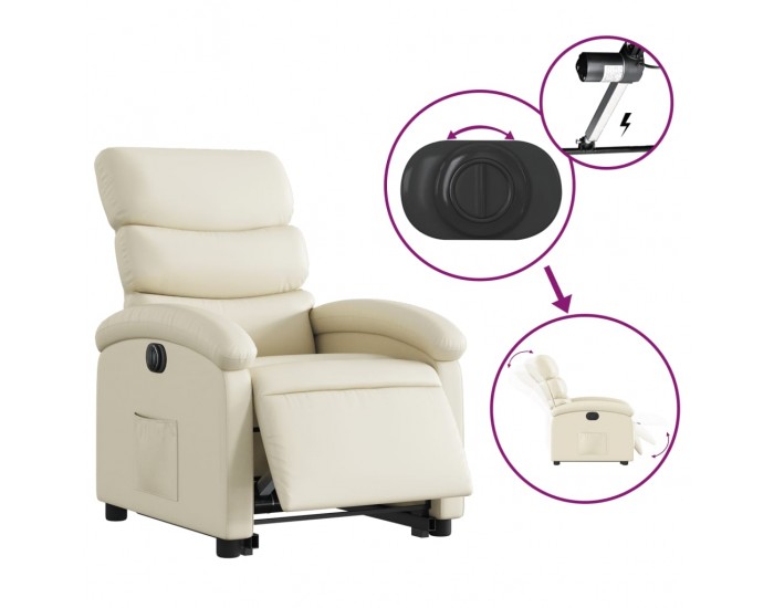 Sonata H Електрически изправящ реклайнер стол, кремав, изкуствена кожа