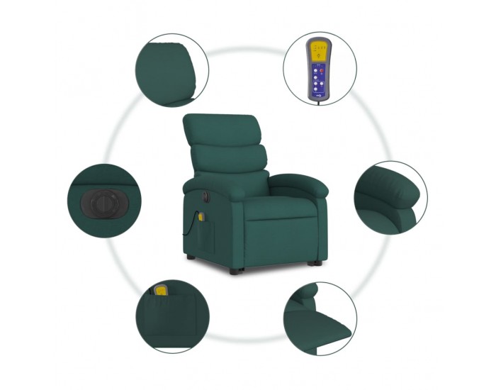 Sonata H Електрически изправящ масажен реклайнер стол тъмнозелен текстил