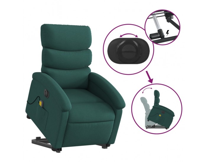 Sonata H Електрически изправящ масажен реклайнер стол тъмнозелен текстил