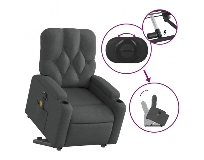 Sonata H Електрически изправящ масажен реклайнер стол тъмносив текстил