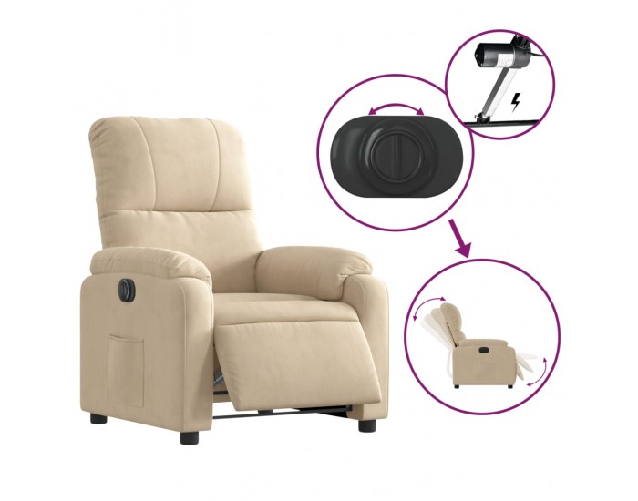 Sonata H Електрически реклайнер стол, кремав, микрофибърен текстил