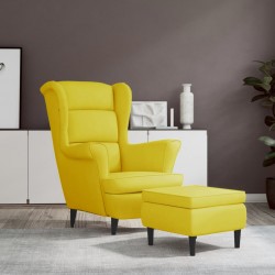 Sonata H Фотьойл Wingback с табуретка, Горчица жълто, кадифе Sonata H Фотьойл Wingback с табуретка, Горчица жълто, кадифе - Фотьойли