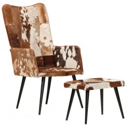 Sonata H Wingback стол с табуретка, кафяв, естествена кожа - Мека мебел